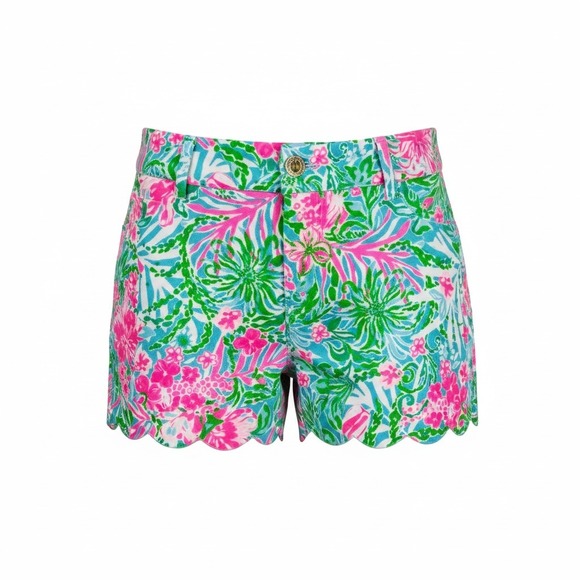 Lilly Pulitzer Pants - Lilly Pulitzer Buttercup Knit Shorts Women 6 Amalfi Blue Pink Leaf It Wild NWT